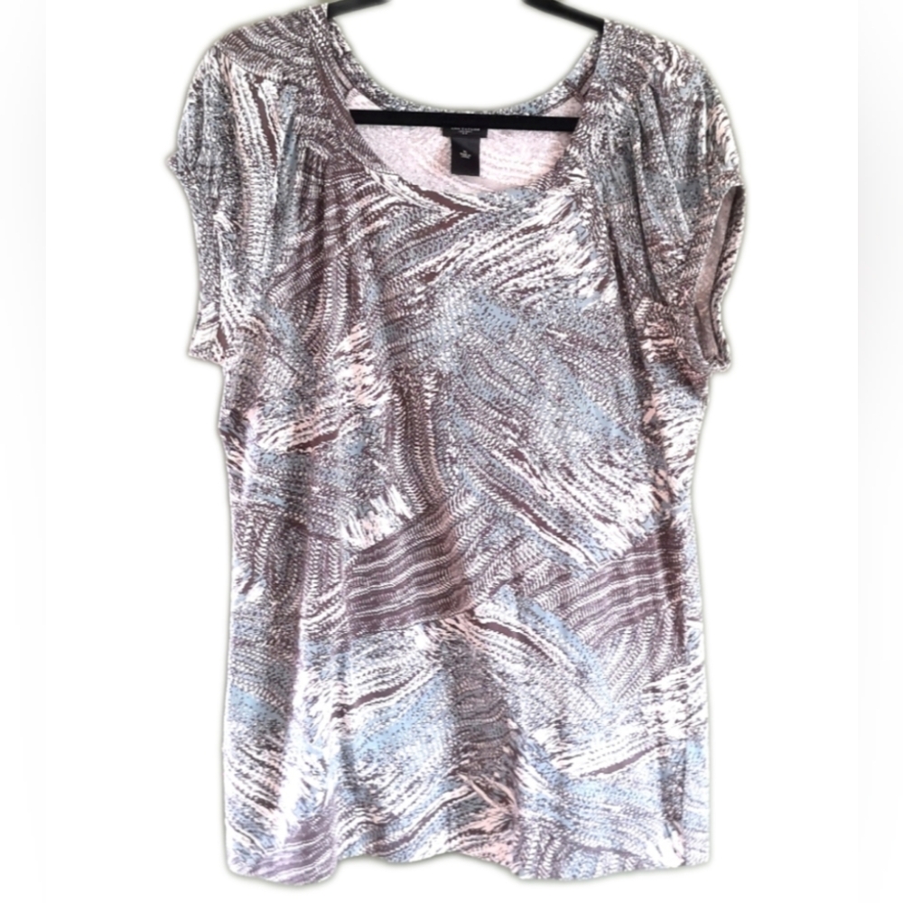 Ann Taylor Casual Top Cap Sleeves Banded Bottom Mixed Abstract Pattern Sz XL